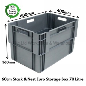 Standard Euro Box 60cm Solid Sides & Base 70 Litre